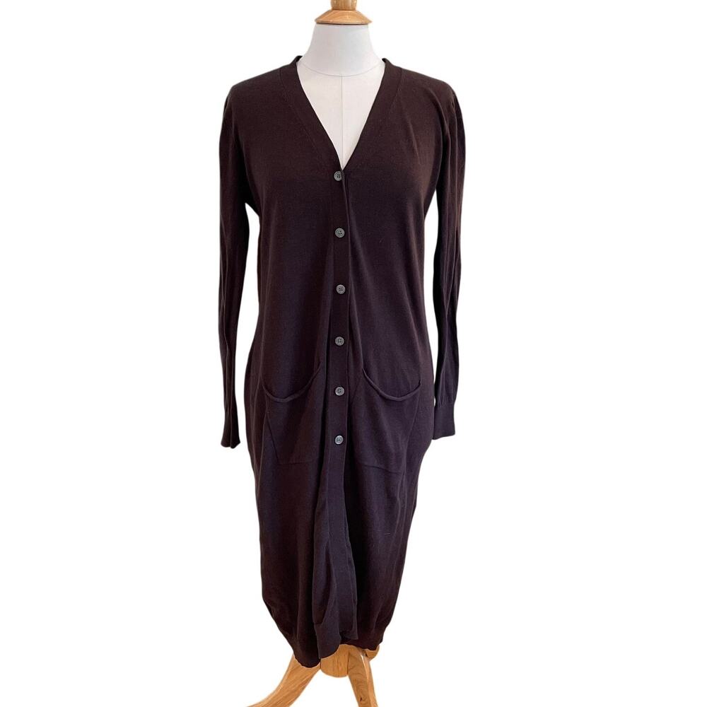 Project Chocolate Brown Longline Cardigan Sweater, V-Neck, Academia, Size XL